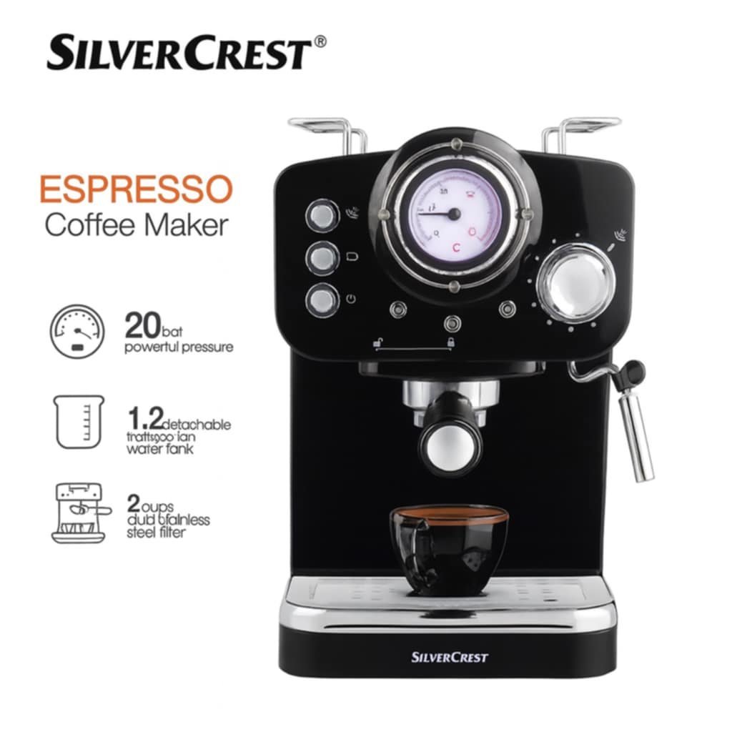 Machine a Café Expresso SilverCrest Café Poudre + cappuccino 20 Bars 1100W 1.2L SilverCrest CM5013-CB – Image 2