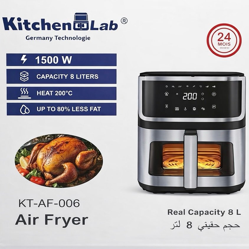AirFryer inox 7L 1700W Numérique Avec écran Tablette et avec Fenêtre Visible KitchenLab KT-AF-005 – Image 3