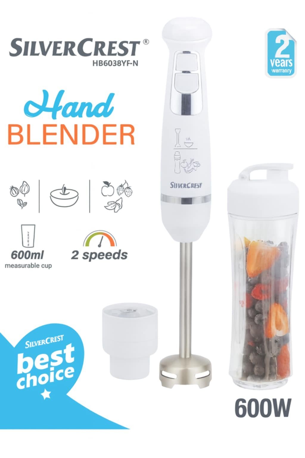 Bras mixeur + Mini Blender 2 en 1 - 600W - 0.6L SilverCrest HB6038YF-N – Image 3