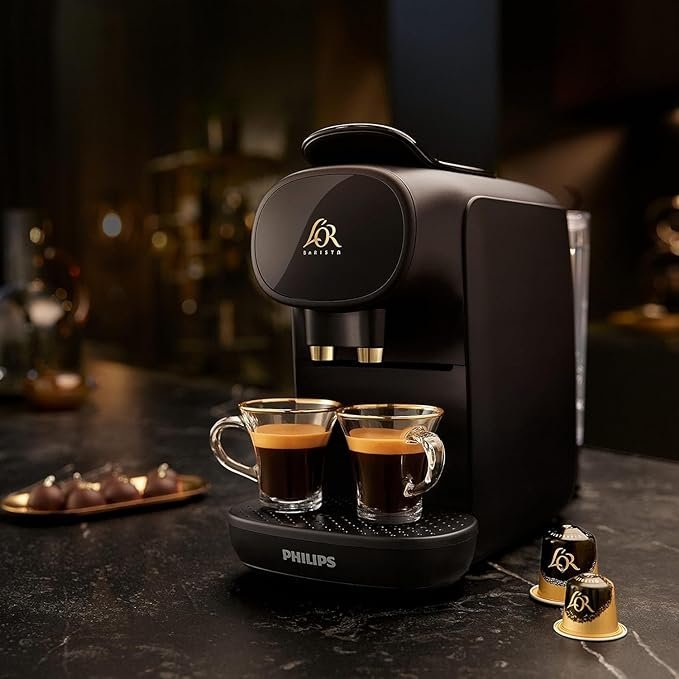 Machine à Café à Capsules, Piano Noir, Reconnaissance des Capsules Doubles Philips L'Or Barista Sublime LM9012/60