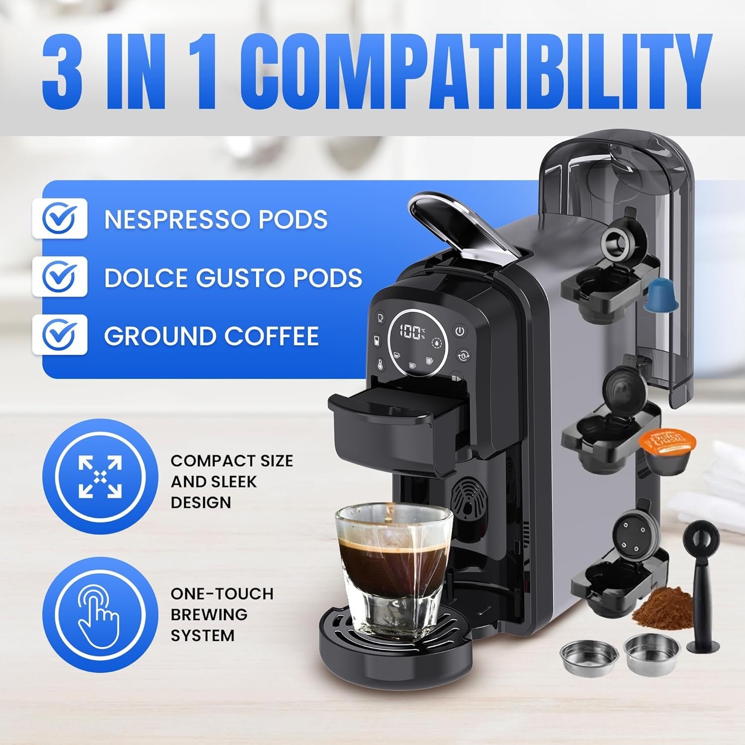 Cafetière inox 4 en 1 Multi-Capsules 20 Bar 1400W Multismart MS-CF2101 – Image 3