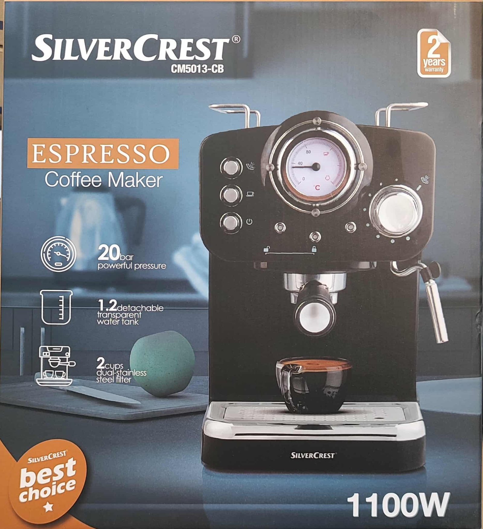 Machine a Café Expresso SilverCrest Café Poudre + cappuccino 20 Bars 1100W 1.2L SilverCrest CM5013-CB – Image 3