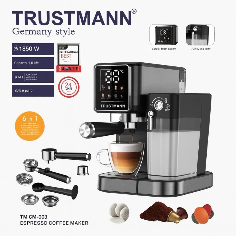 Machine à Café 6en1 1350W 20Bar TRUSTMANN TM-CM-003