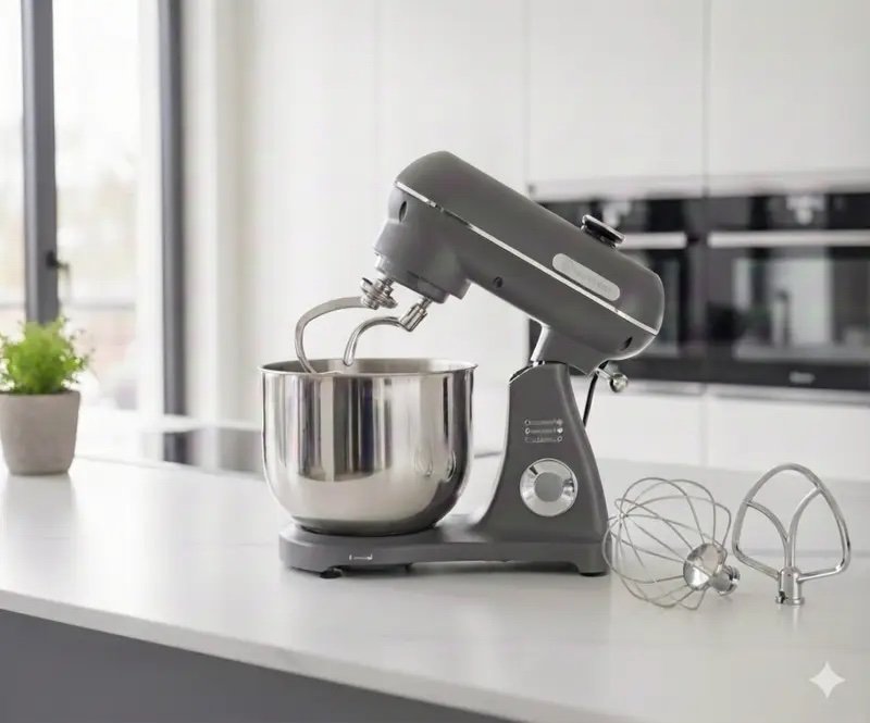 PETRIN 3en1 double crochets, fouet, batteur, Bluetooth + baffle bol en inox8 2000WATT SilverCHEF+ Premium BERGMANN BSM 7001