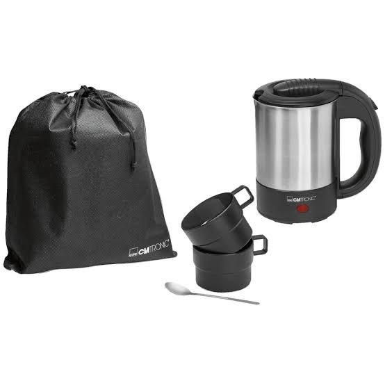 Bouilloire De Voyage En Inox 500mL 1000W Avec 2 Tasses, Cuillère Et Sac De Voyage Clatronic WKR 3624 – Image 2