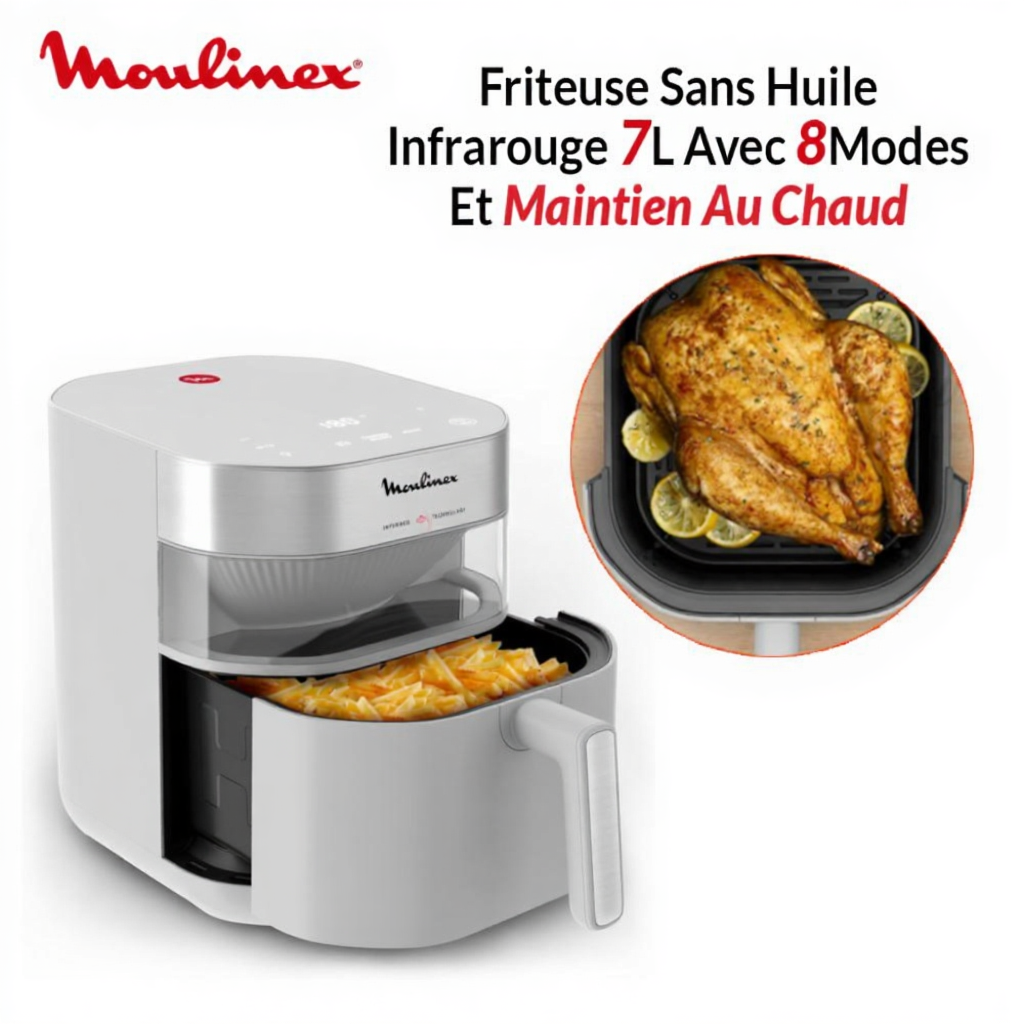 Friteuse Sans Huile Infrarouge 7L Avec 8 Modes Et maintien Au Chaud Cuisson Rapide Et Homogène Easy Fry Moulinex EZ831GF0 – Image 2