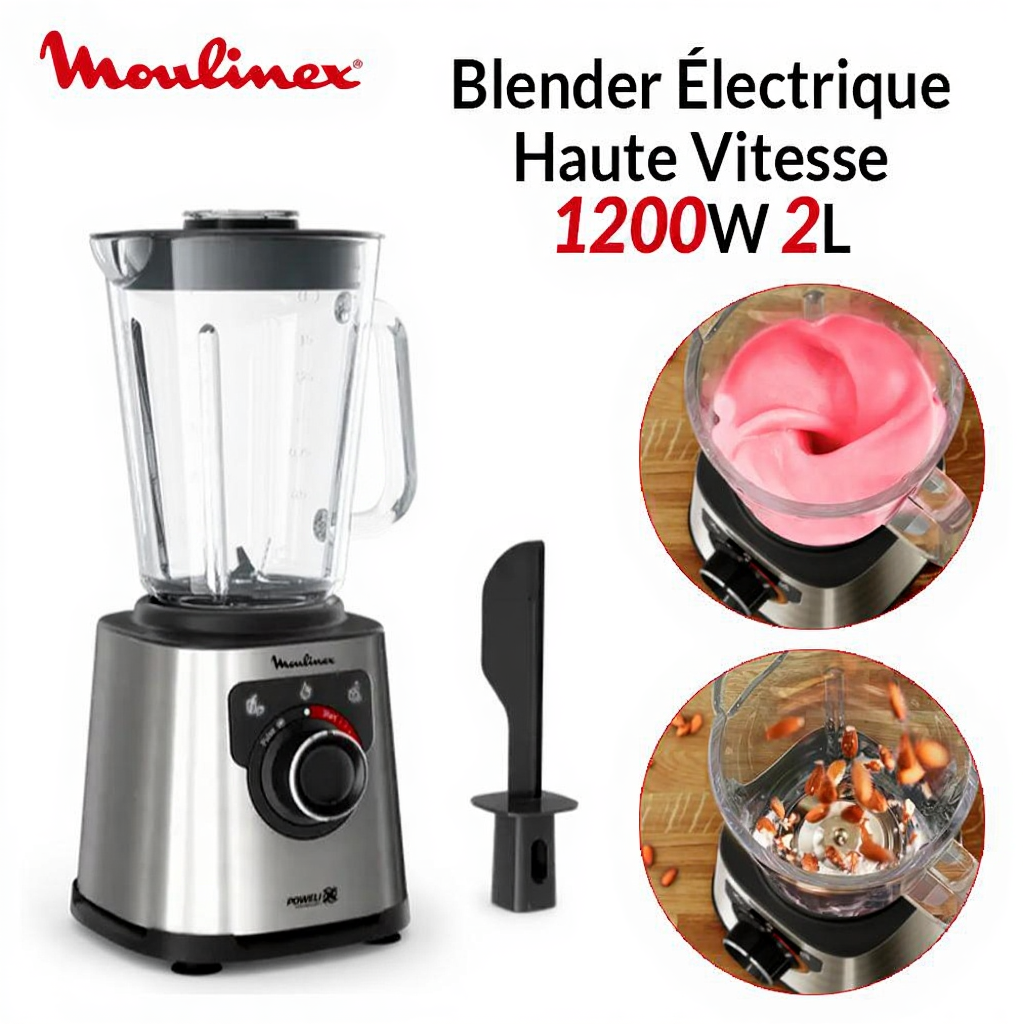 Blender Électrique Haute Vitesse 1200W Bol en verre thermorésistant 2L PerfectMix+ Moulinex LM871D10 – Image 2