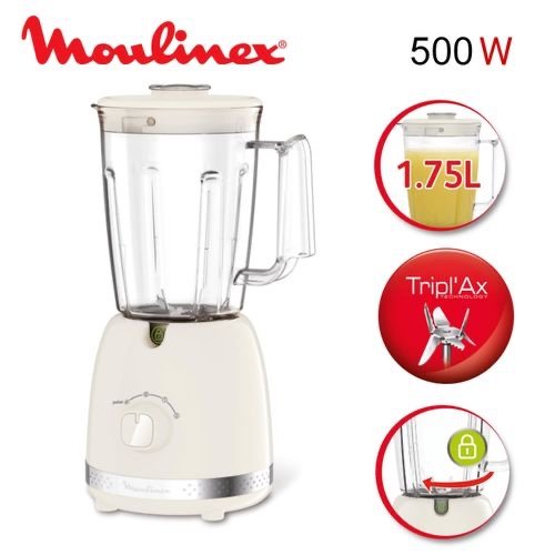 Moulinex Blender Mixeur Soleil 500 W 1.75 L - 2 Vitesses et Turbo avec 6 Lames et Verre doseur 800 ml - Soleil Ivoire LM355A10 – Image 2