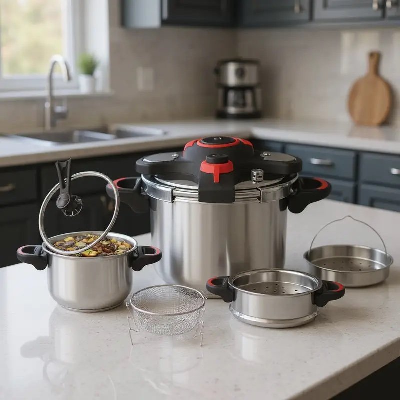 Cocotte minute clipso 11 pcs 5+7 L avec minuterie en Inox 18/10 Unipro UP-CM7+5SSR