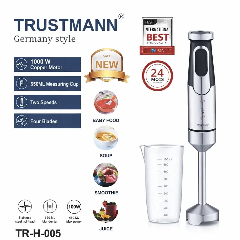 Bras Mixeur inox 1000W 04 Lames TrustMann TR-H-005