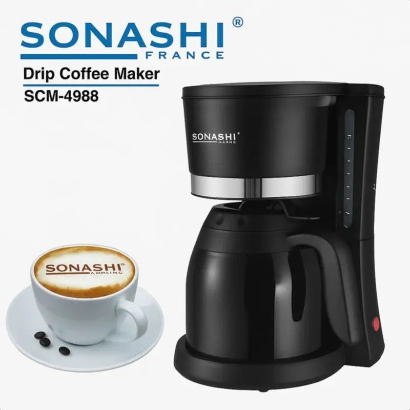 Cafetière Électrique avec Thermos 1L – 8-10 Tasses 800W 1.2L Avec Filtre Lavable Sonashi SCM-4988 – Image 2
