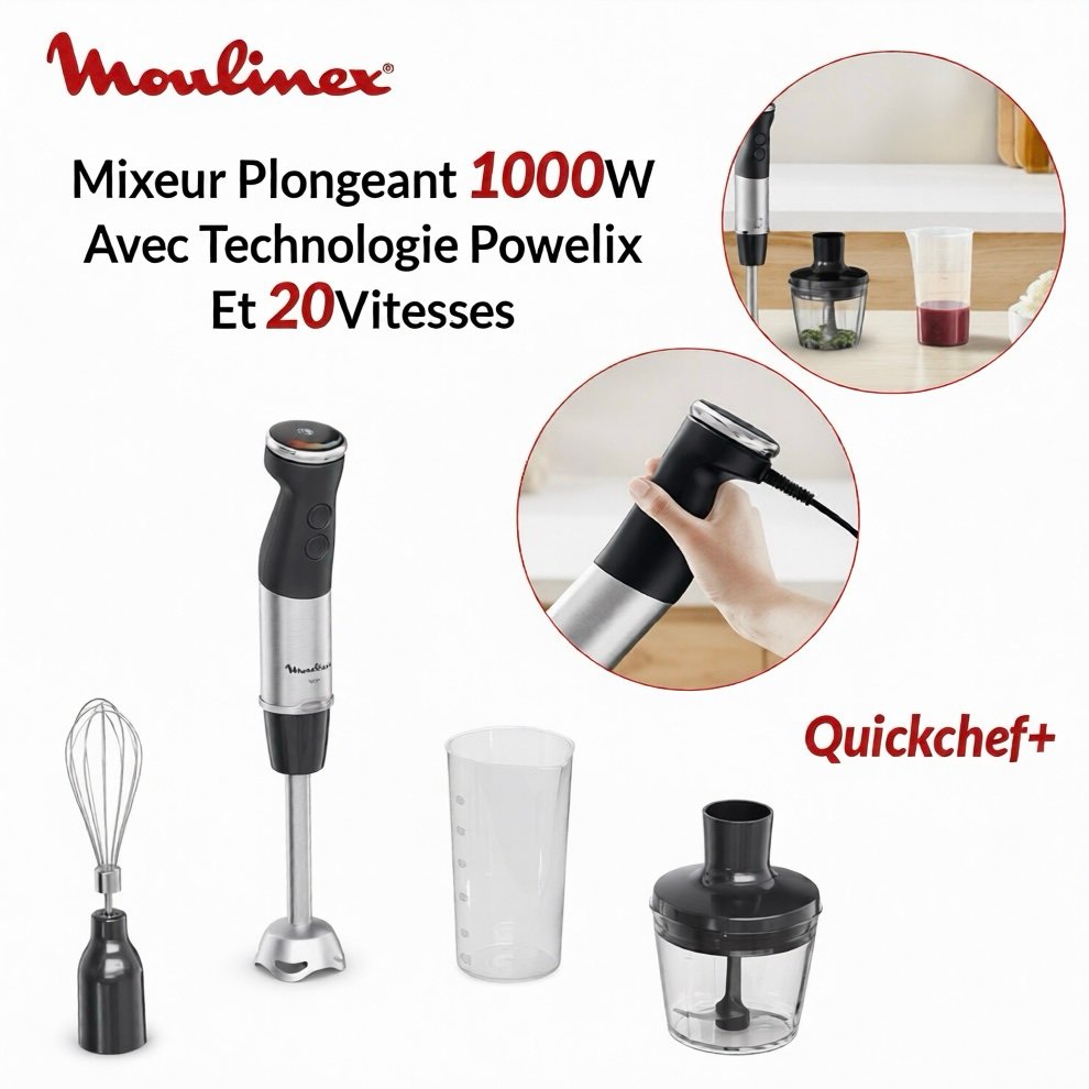 Quickchef +, Mixeur plongeant Moulinex , 1000 W, 20 vitesses, DD673810 – Image 2