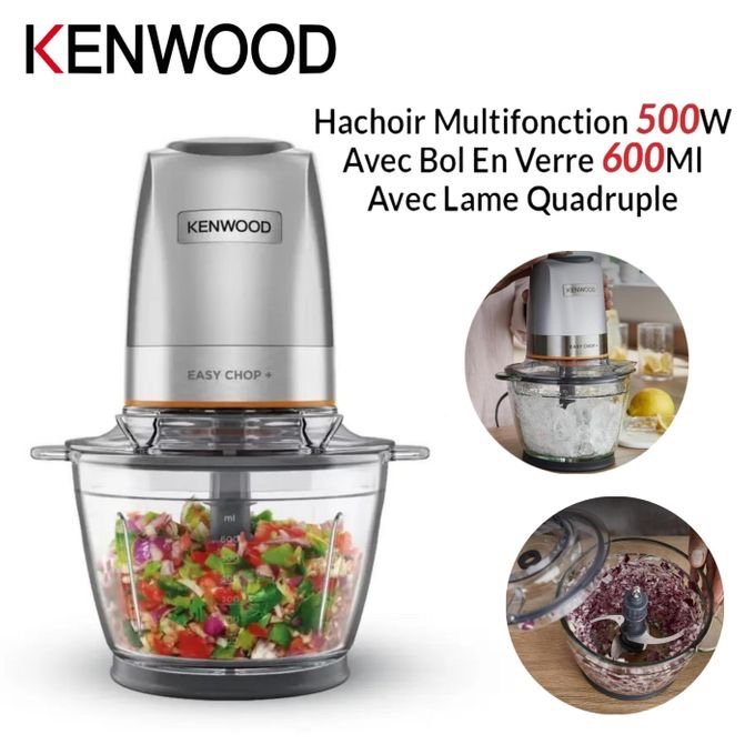 Hachoir Multifonction 500W Avec Bol En Verre 600Ml Avec Lame Quadruple Kenwood CHP62.400SI – Image 2