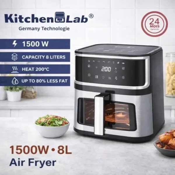 AirFryer inox 7L 1700W Numérique Avec écran Tablette et avec Fenêtre Visible KitchenLab KT-AF-005 – Image 2