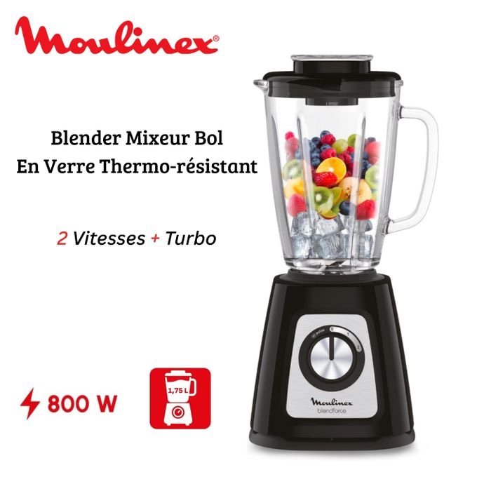 Blender Électrique en verre 800W 1.75L Avec Système Smart Lock Blendforce 2 Moulinex LM435810 – Image 2