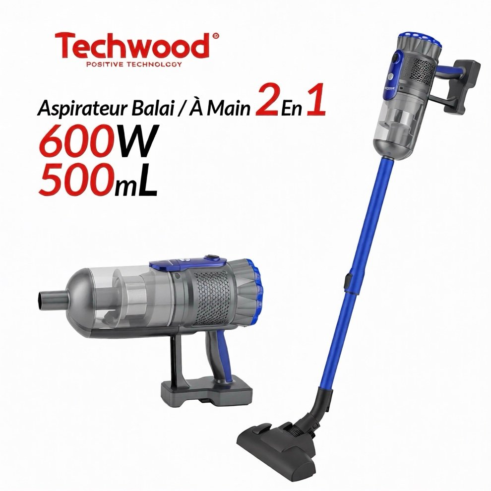 Aspirateur Balai & À Main 2En1 Avec Technologie Cyclonique Et 3 Accessoires 500mL 600W Techwood TAB-958 – Image 2