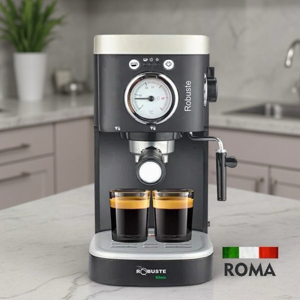 Machine à café a Bras inox 15 bar 1100W 1.2L Café Poudre Robuste Roma