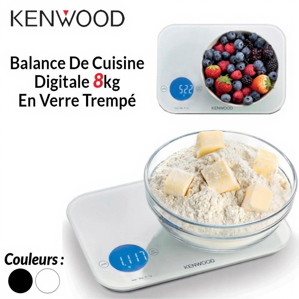 Balance De Cuisine Digitale 8kg En Verre Trempé Avec Fonction Tare Kenwood WEP50.000