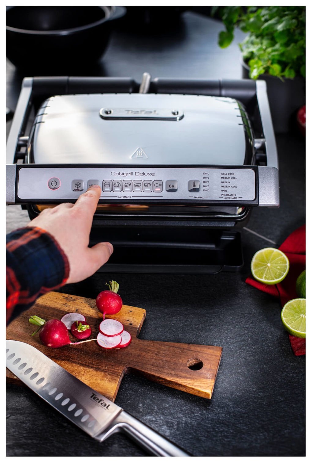 Grill à contact TEFAL GC707D - Acier inoxydable - 5 niveaux de cuisson - 2000 Watt