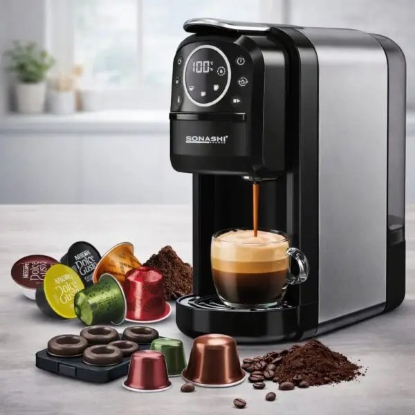 Cafetière 3 en 1 Multi-Capsules et Café poudre 20 Bar 1400W Sonashi SCM-4984