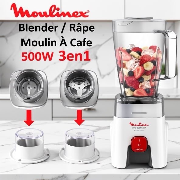 Blender 1.75L 500W Avec Râpe Et Moulin À Café Moulinex Genuine LM242B25