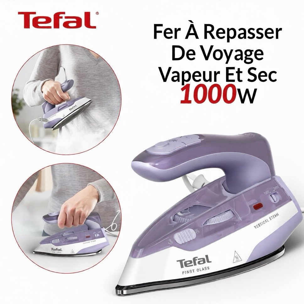 Fer À Repasser De Voyage Vapeur Et Sec 1000W Double Voltage First Class Tefal DB1612E0