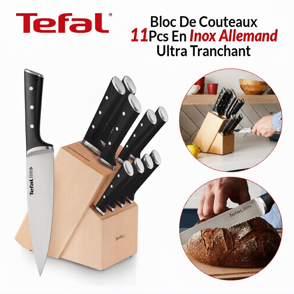 Bloc De Couteaux 11Pcs En Inox Allemand Ultra Tranchant Ice Force Tefal K232SA14
