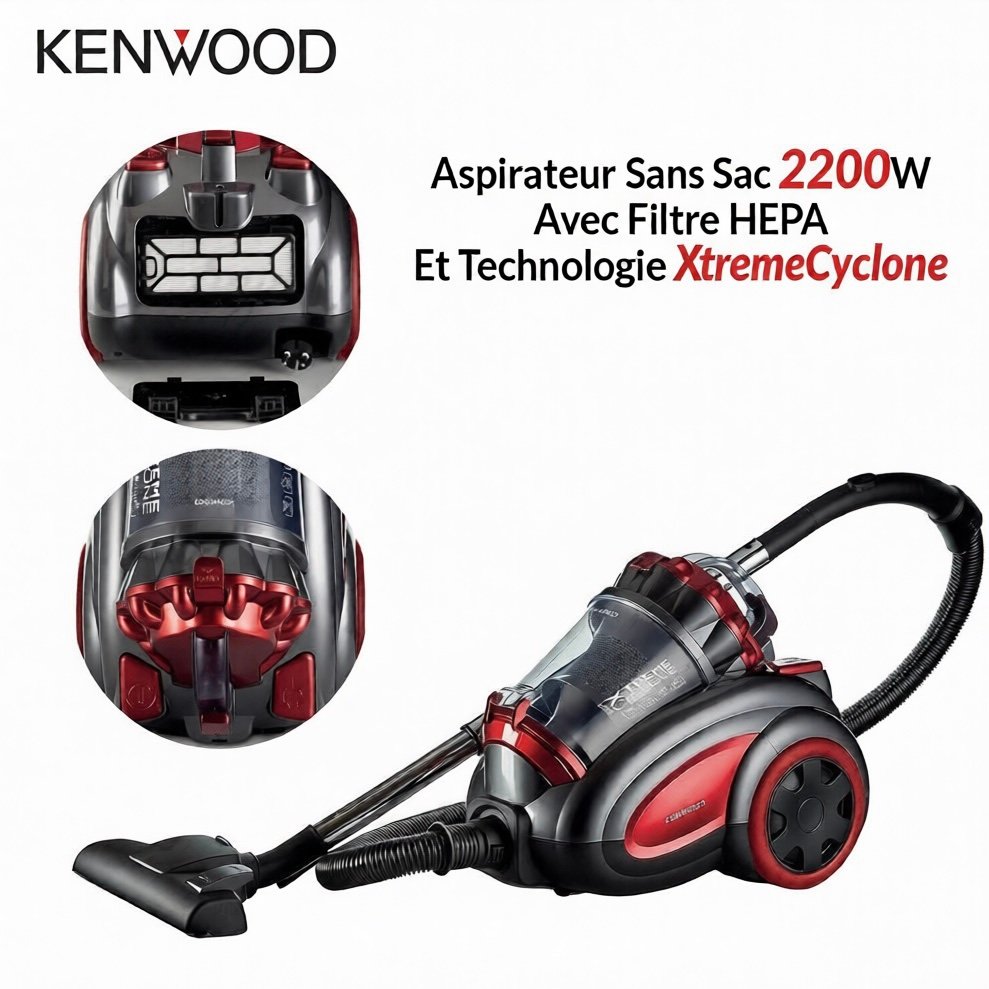 Aspirateur Sans Sac 2200W Avec Filtre HEPA Et Technologie XtremeCyclone Kenwood VBP80.000RG
